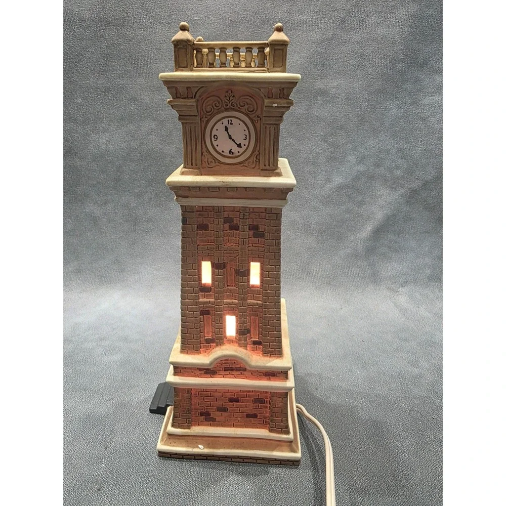 Holiday Time Christmas Village Clock Tower Lighted Building P7023 Brown Brick